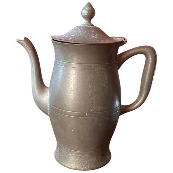 Vntg Pewter Coffee Tea Pot Server Service Lidded Gooseneck Spout Pitcher Hinged - Picture 1 of 10